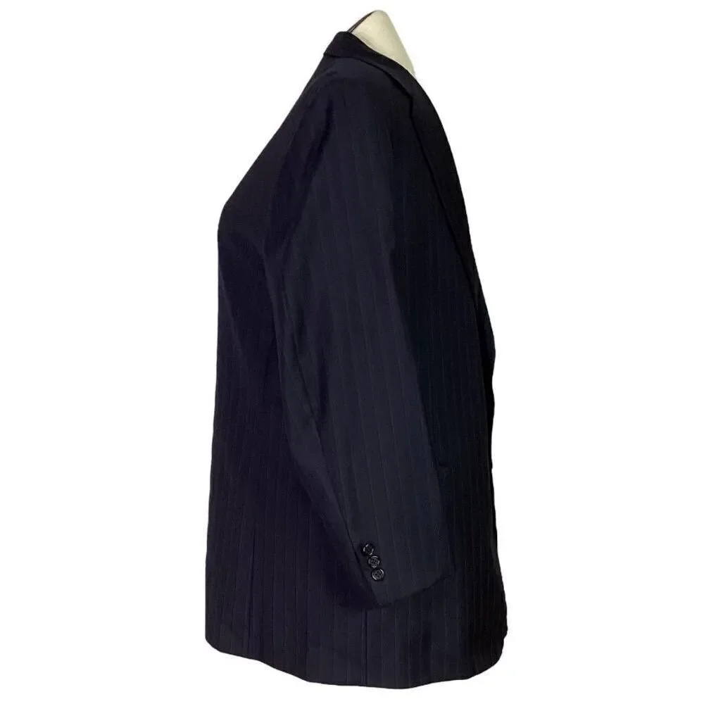 Hickey Freeman Blazer Men 44R Black Striped Loro Piana Super 130 Wool Jacket